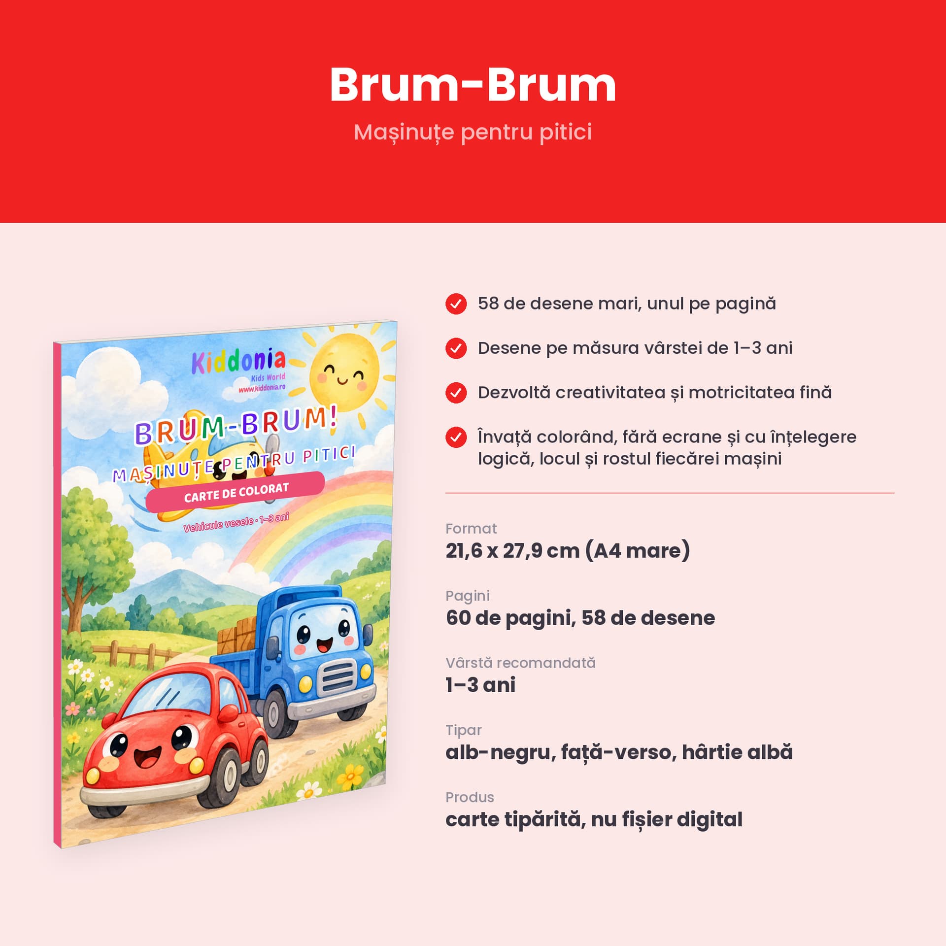 Carte de colorat Brum-Brum, 58 de desene cu mașinuțe și vehicule, 1-3 ani — pagina 3 din 5