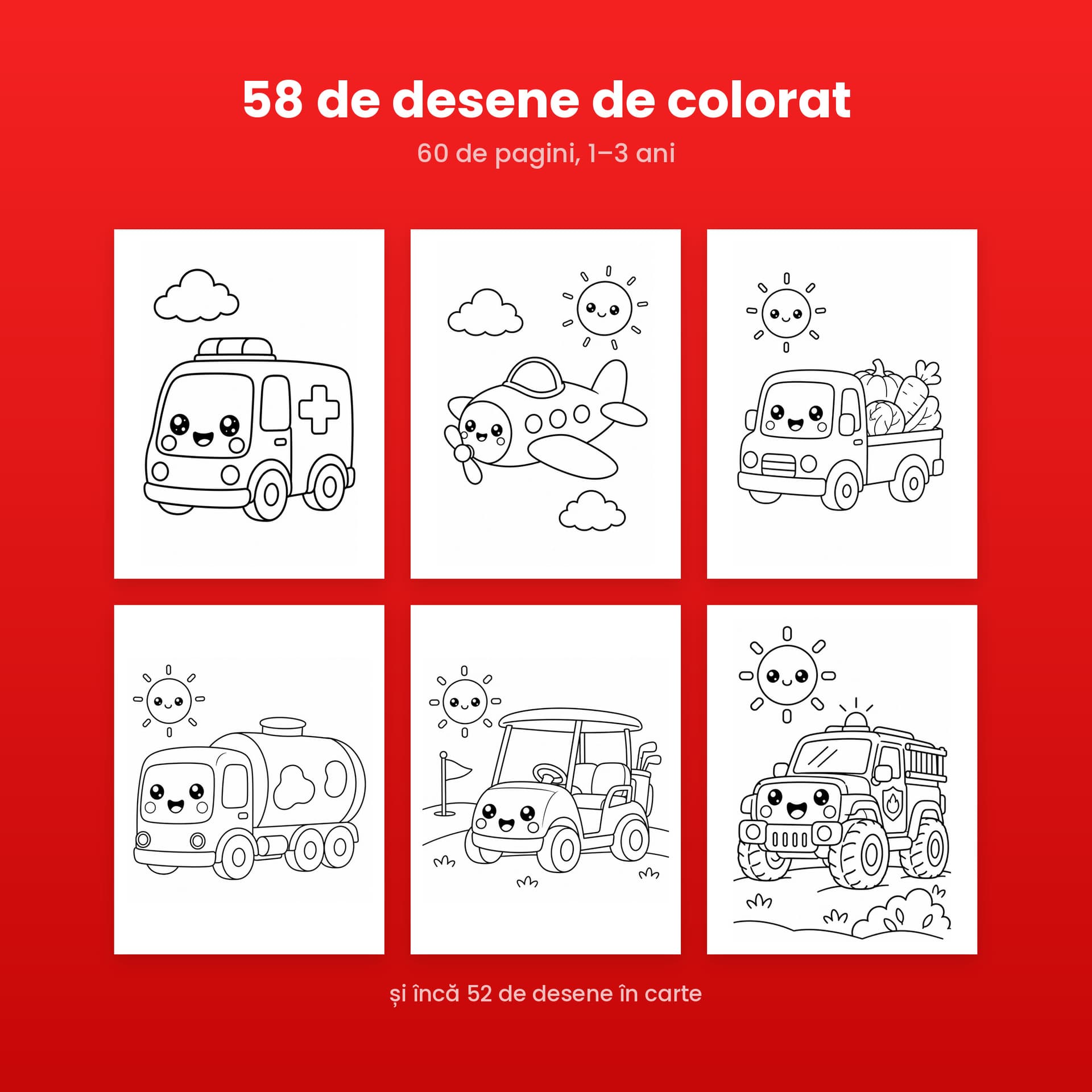 Carte de colorat Brum-Brum, 58 de desene cu mașinuțe și vehicule, 1-3 ani — pagina 4 din 5