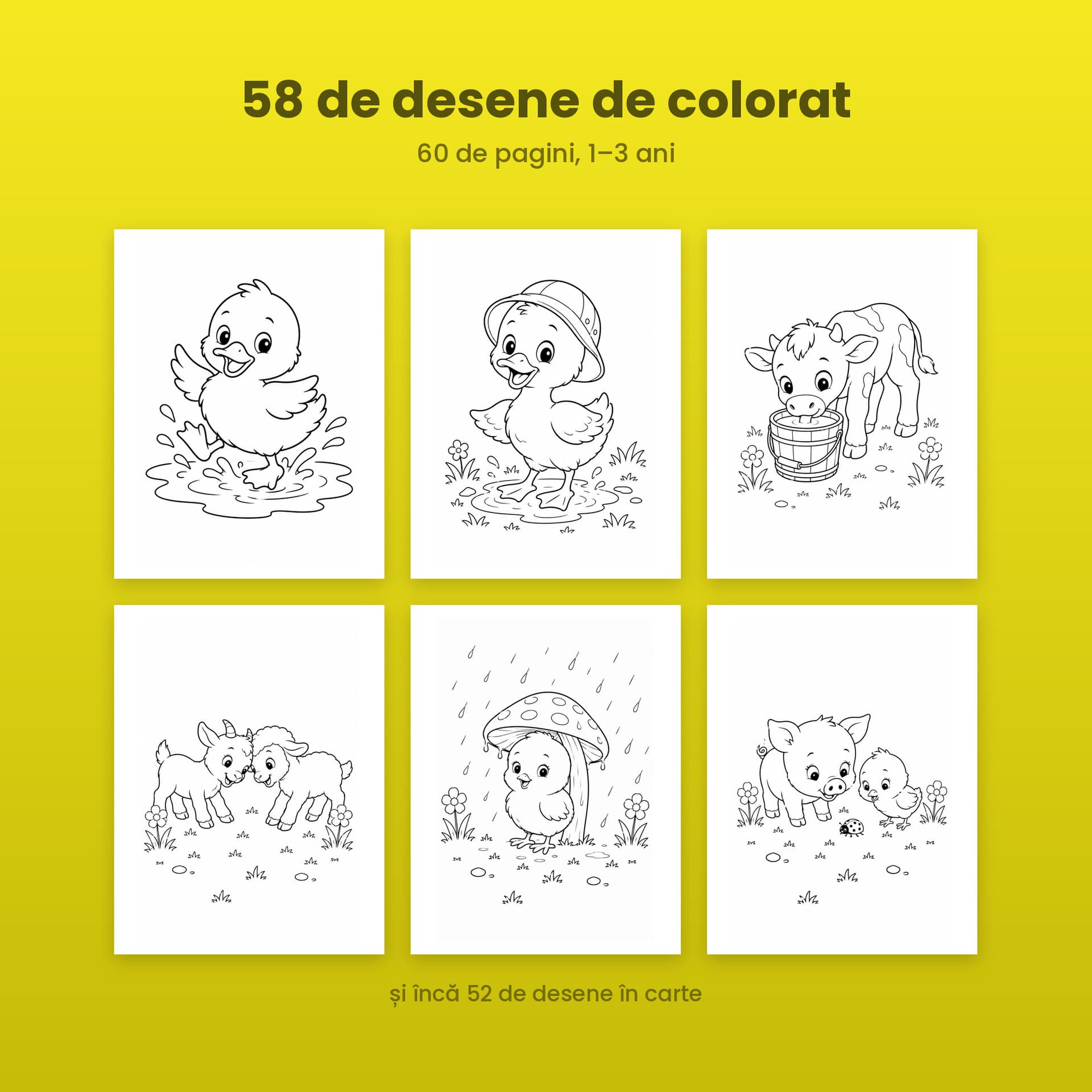 Carte de colorat Aventuri pufoase la fermă, 58 de desene, 1-3 ani — pagina 4 din 5