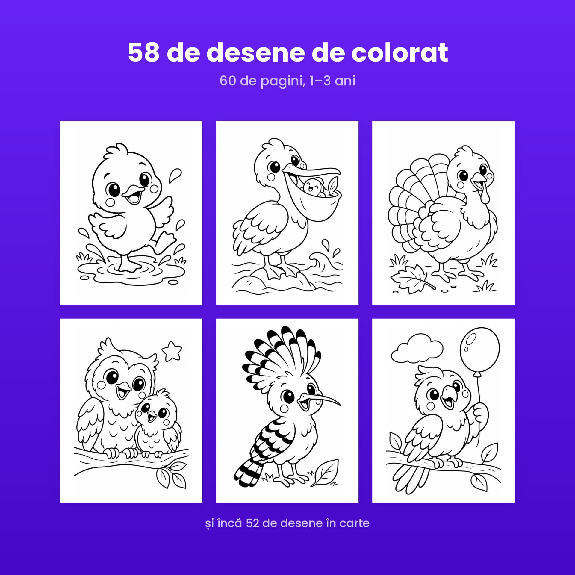 Carte de colorat Cip-Cirip, 58 de desene cu păsărele, 1-3 ani — pagina 4 din 5