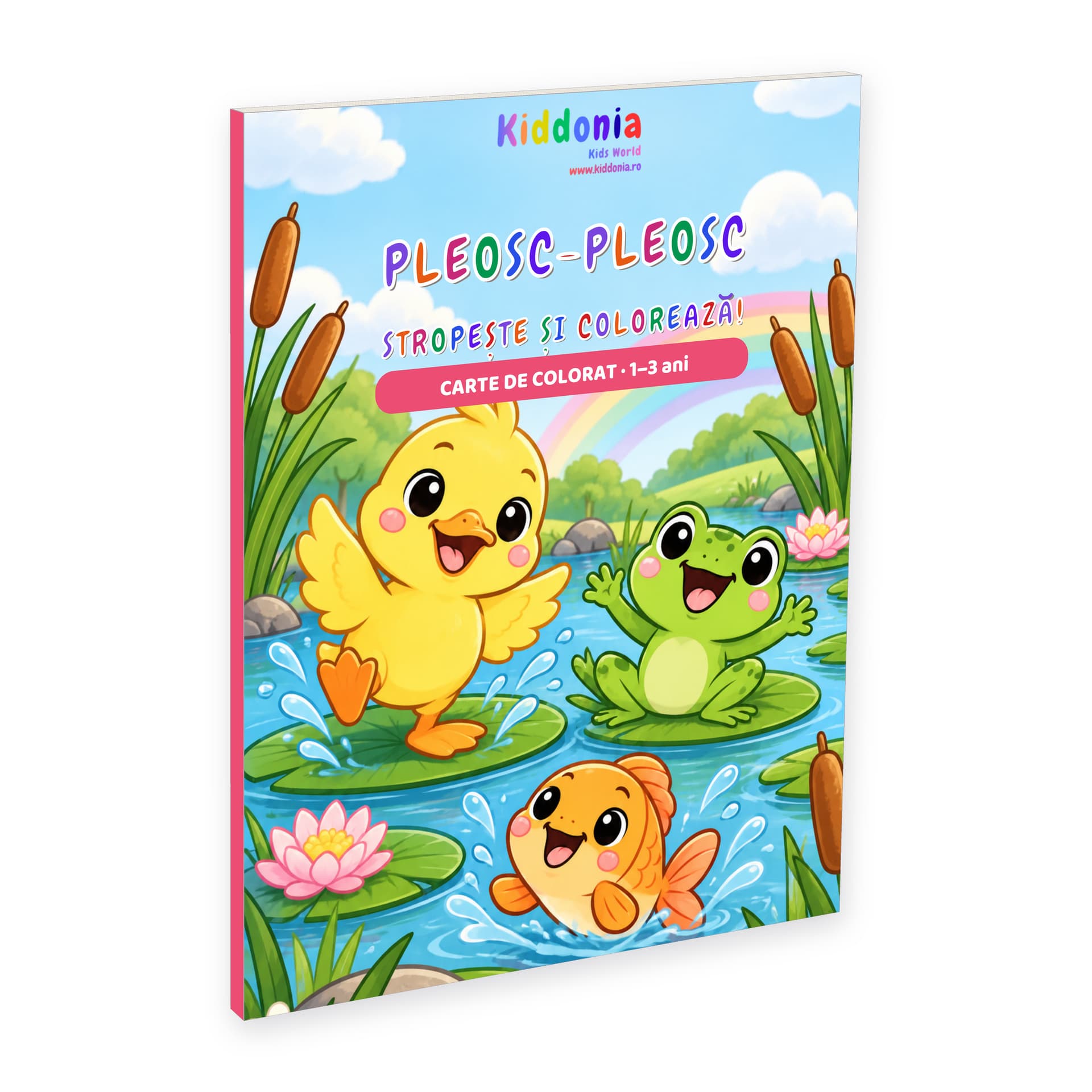 Carte de colorat Pleosc-Pleosc, 58 de desene cu animăluțe de la baltă, 1-3 ani