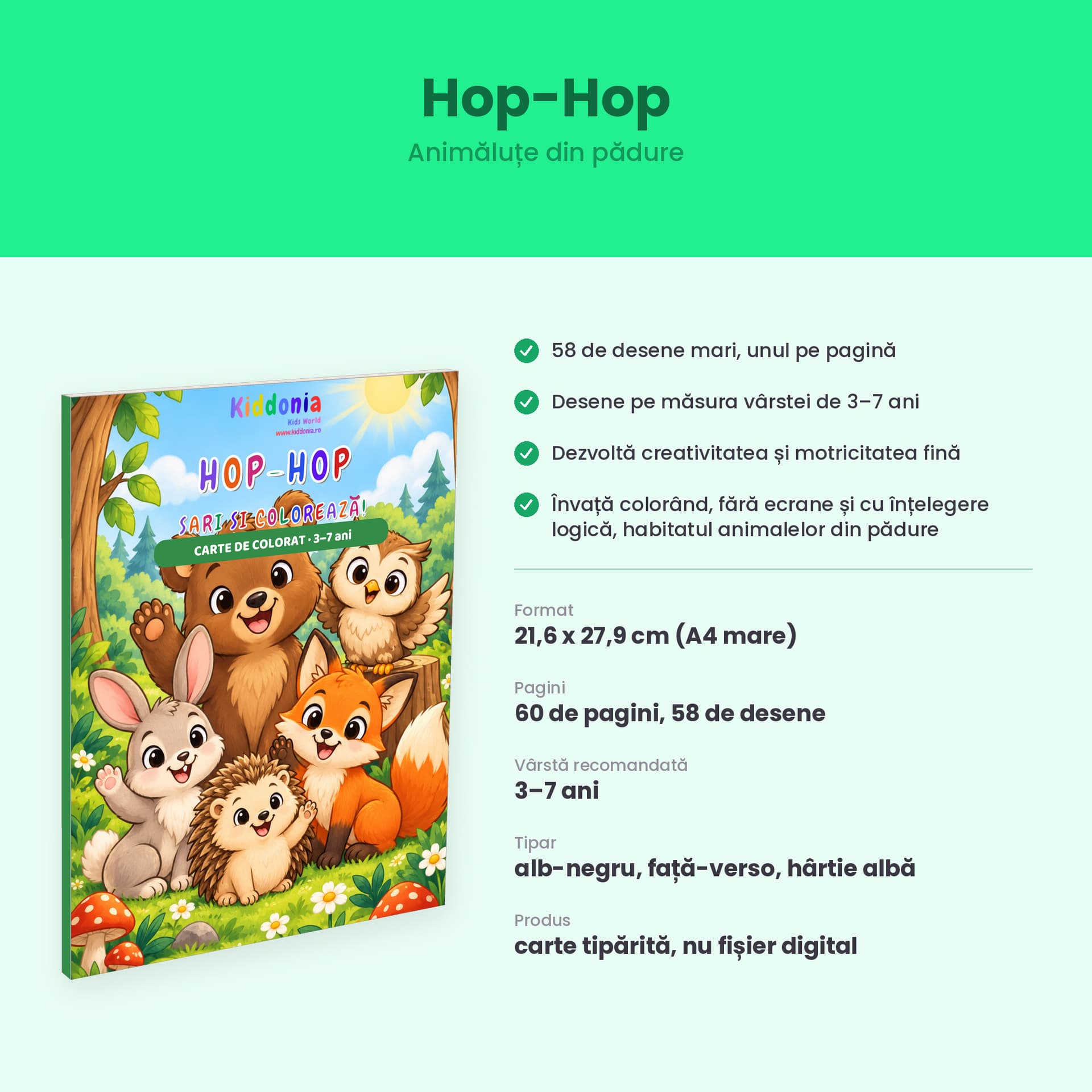 Carte de colorat Hop-Hop, animăluțe din pădure, 3-7 ani — pagina 2 din 5