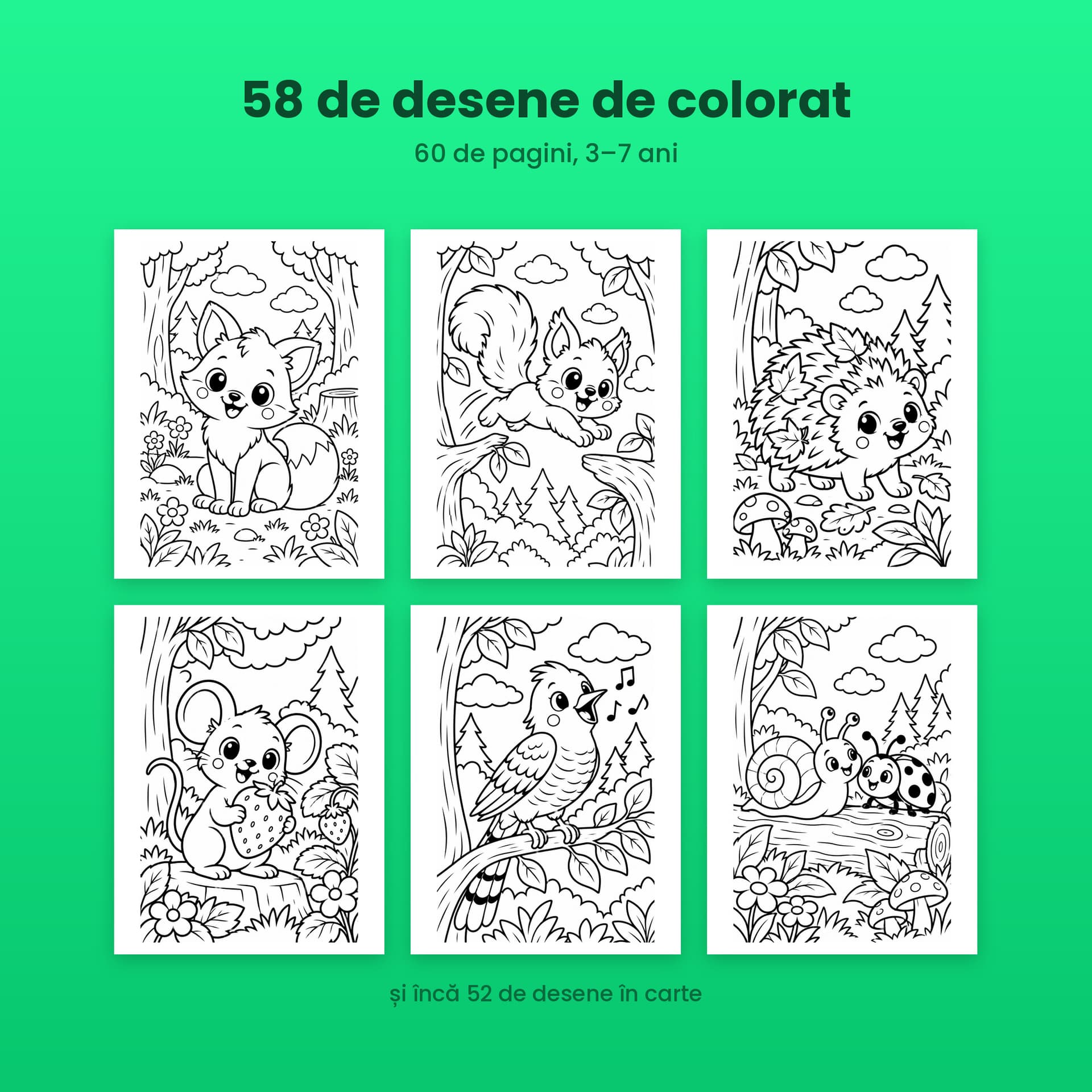 Carte de colorat Hop-Hop, animăluțe din pădure, 3-7 ani — pagina 3 din 5
