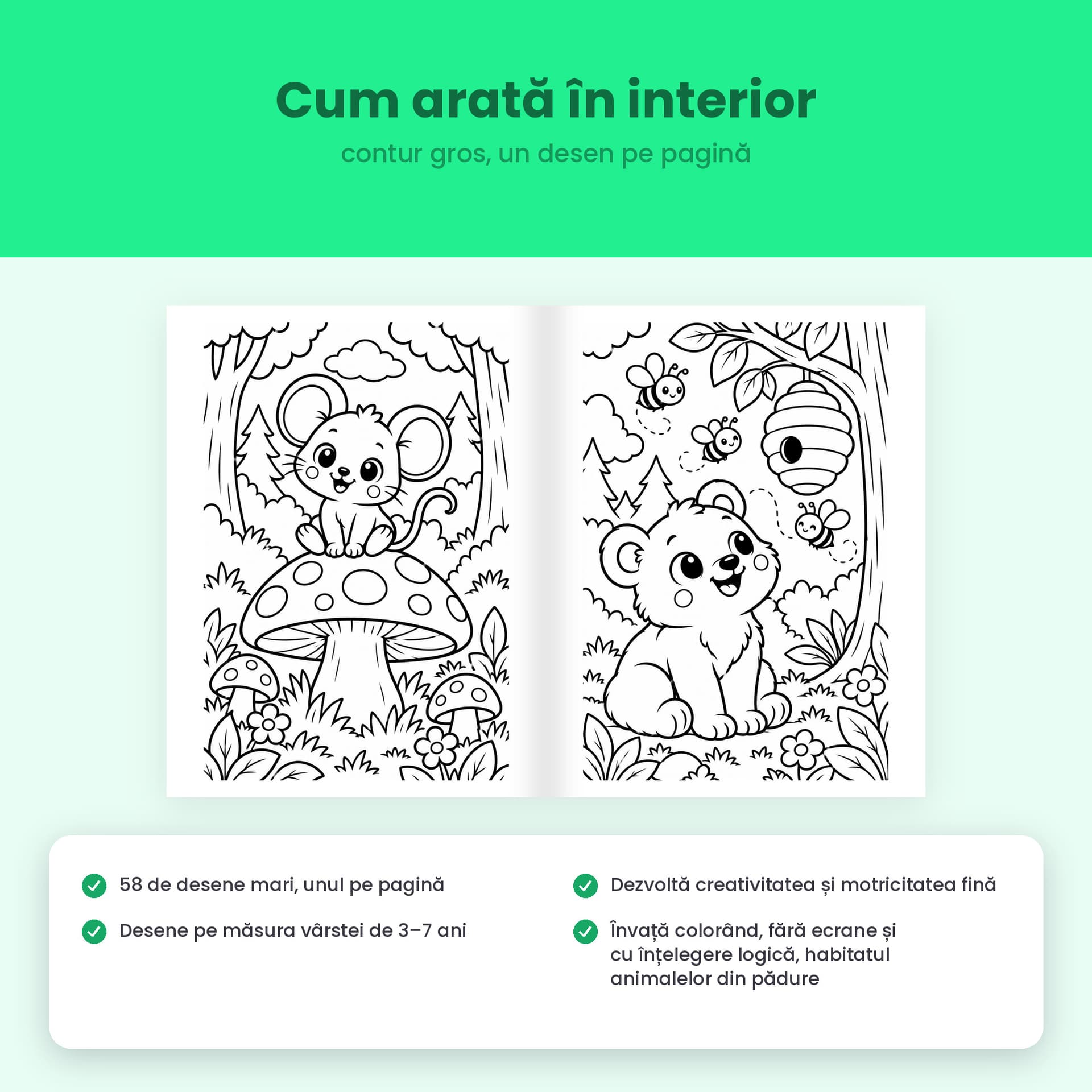 Carte de colorat Hop-Hop, animăluțe din pădure, 3-7 ani — pagina 4 din 5