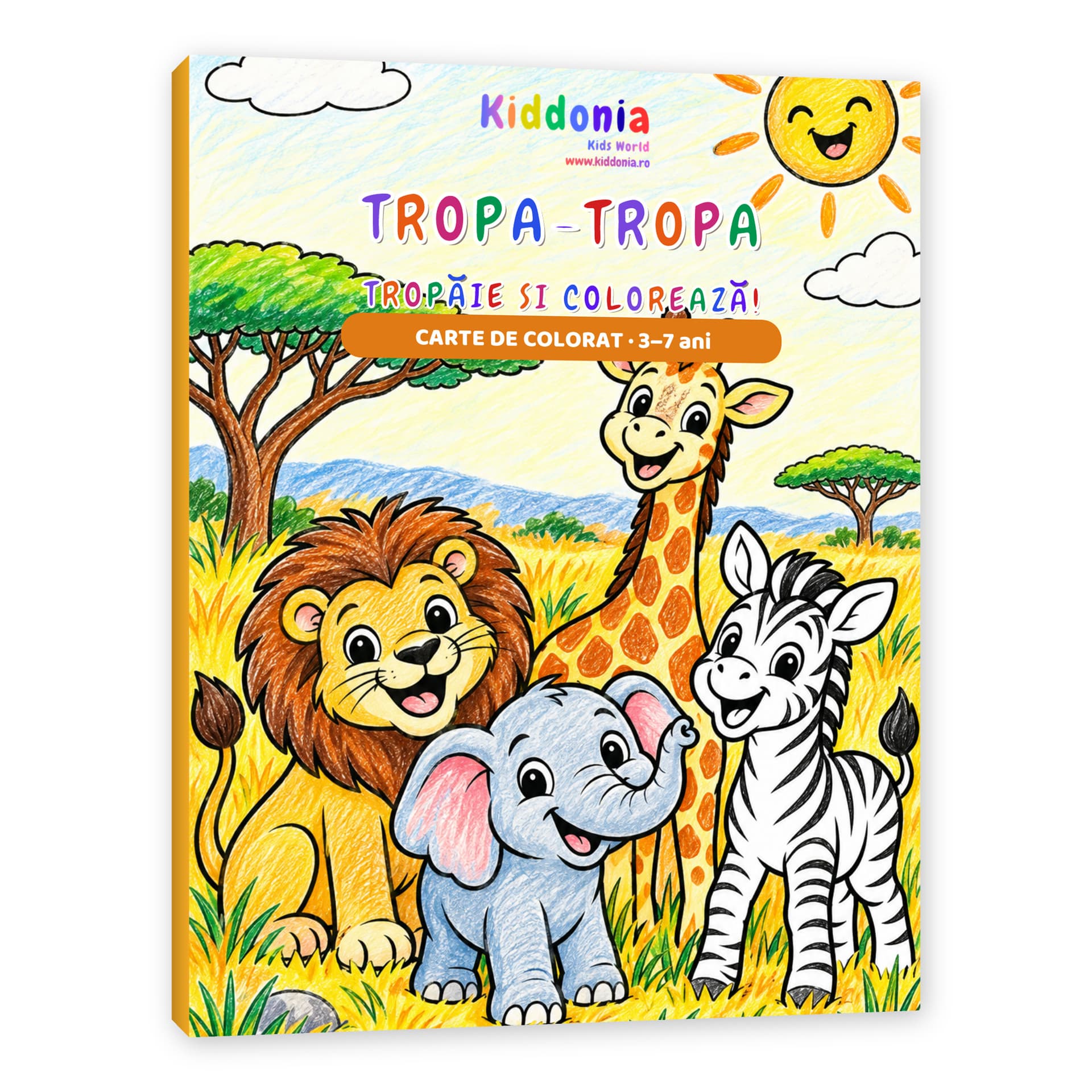 Carte de colorat Tropa-Tropa, animăluțe din savană, 3-7 ani