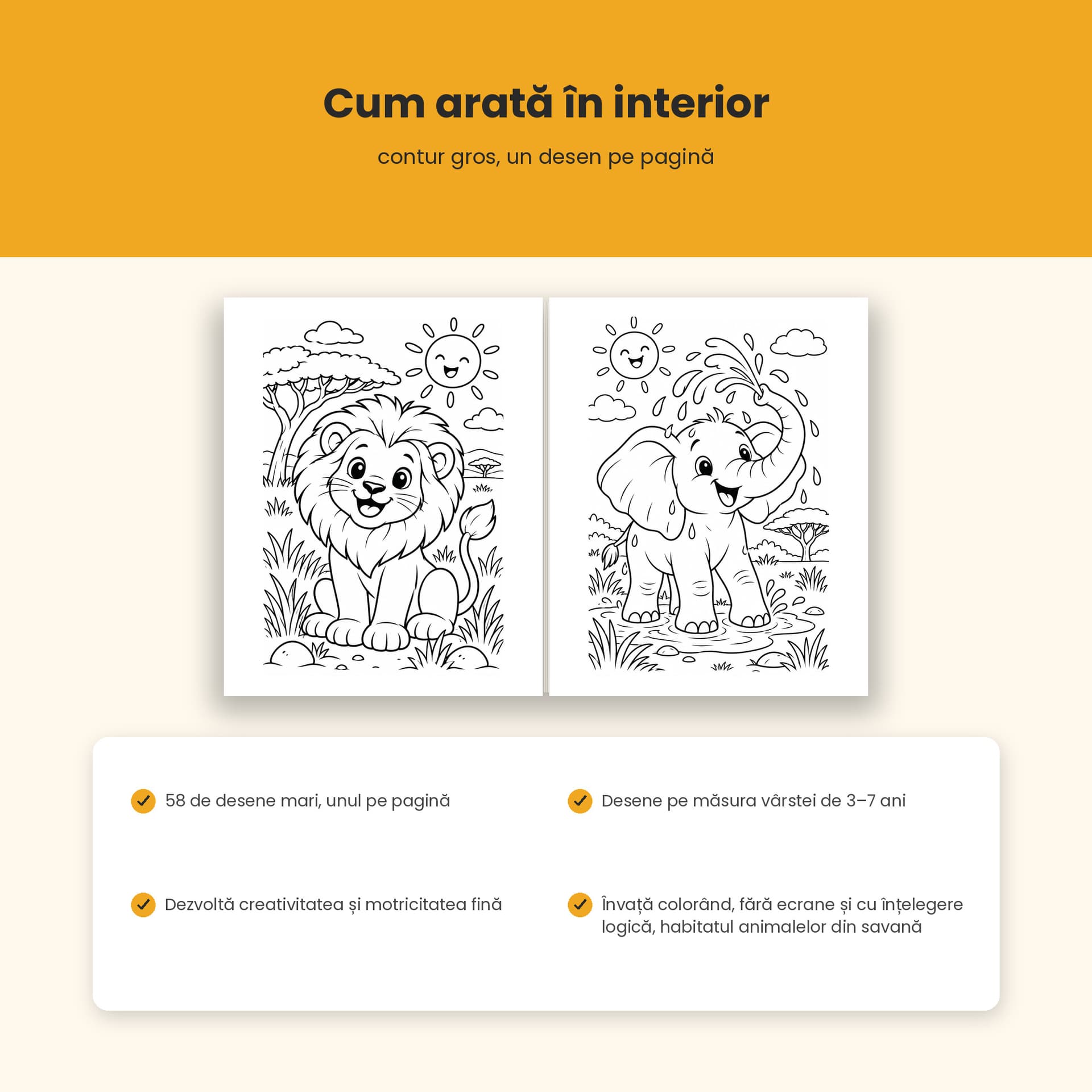 Carte de colorat Tropa-Tropa, animăluțe din savană, 3-7 ani — pagina 5 din 5