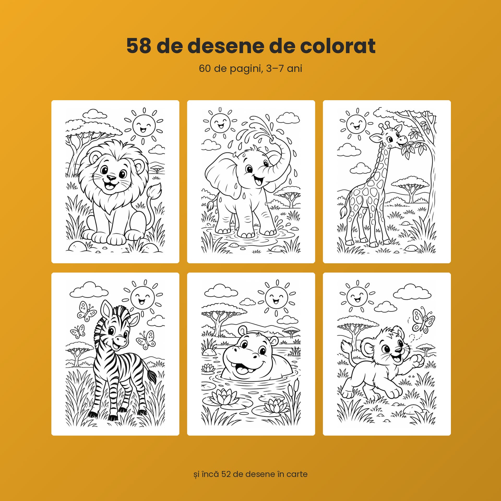 Carte de colorat Tropa-Tropa, animăluțe din savană, 3-7 ani — pagina 4 din 5