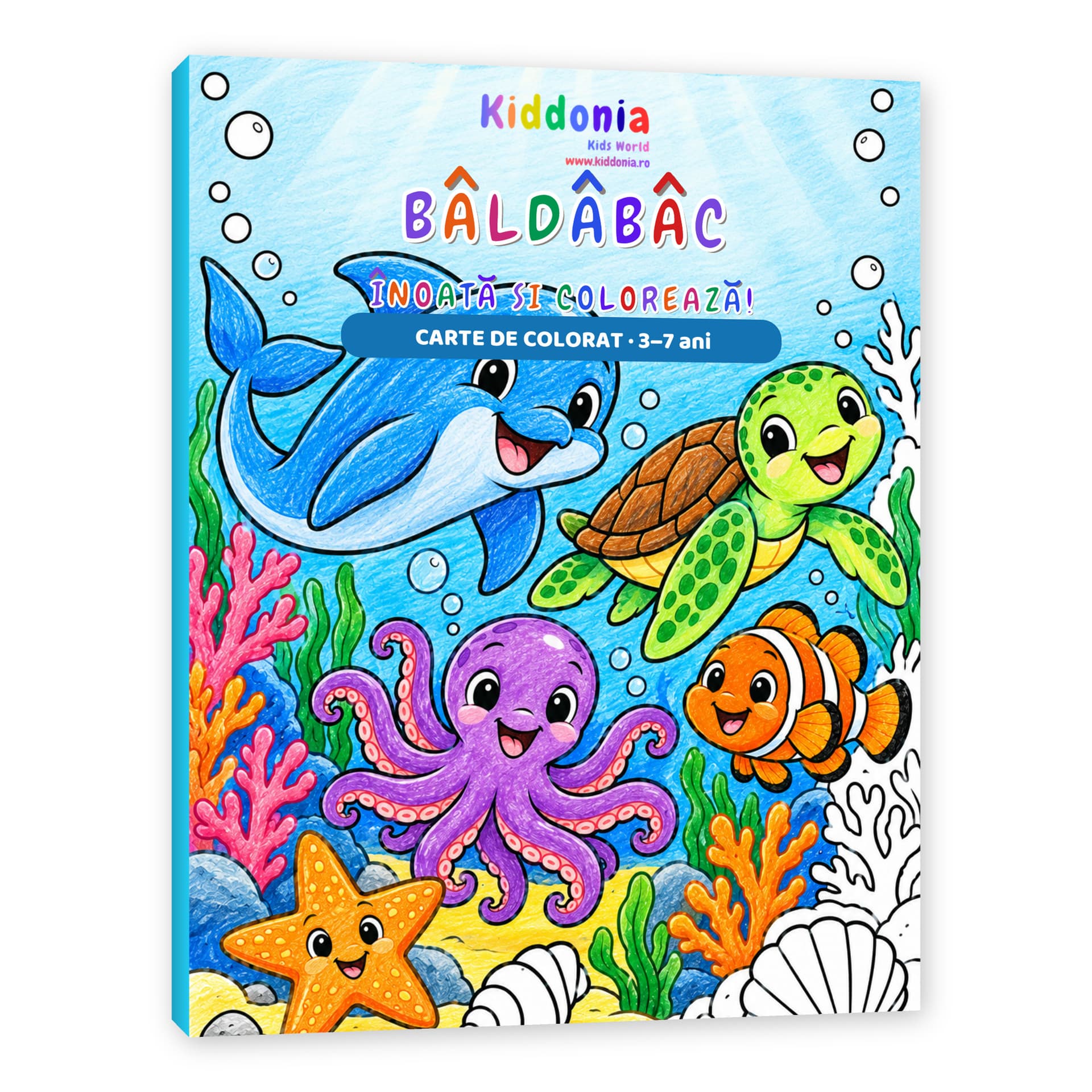 Carte de colorat Baldabac, animăluțe din mare, 3-7 ani