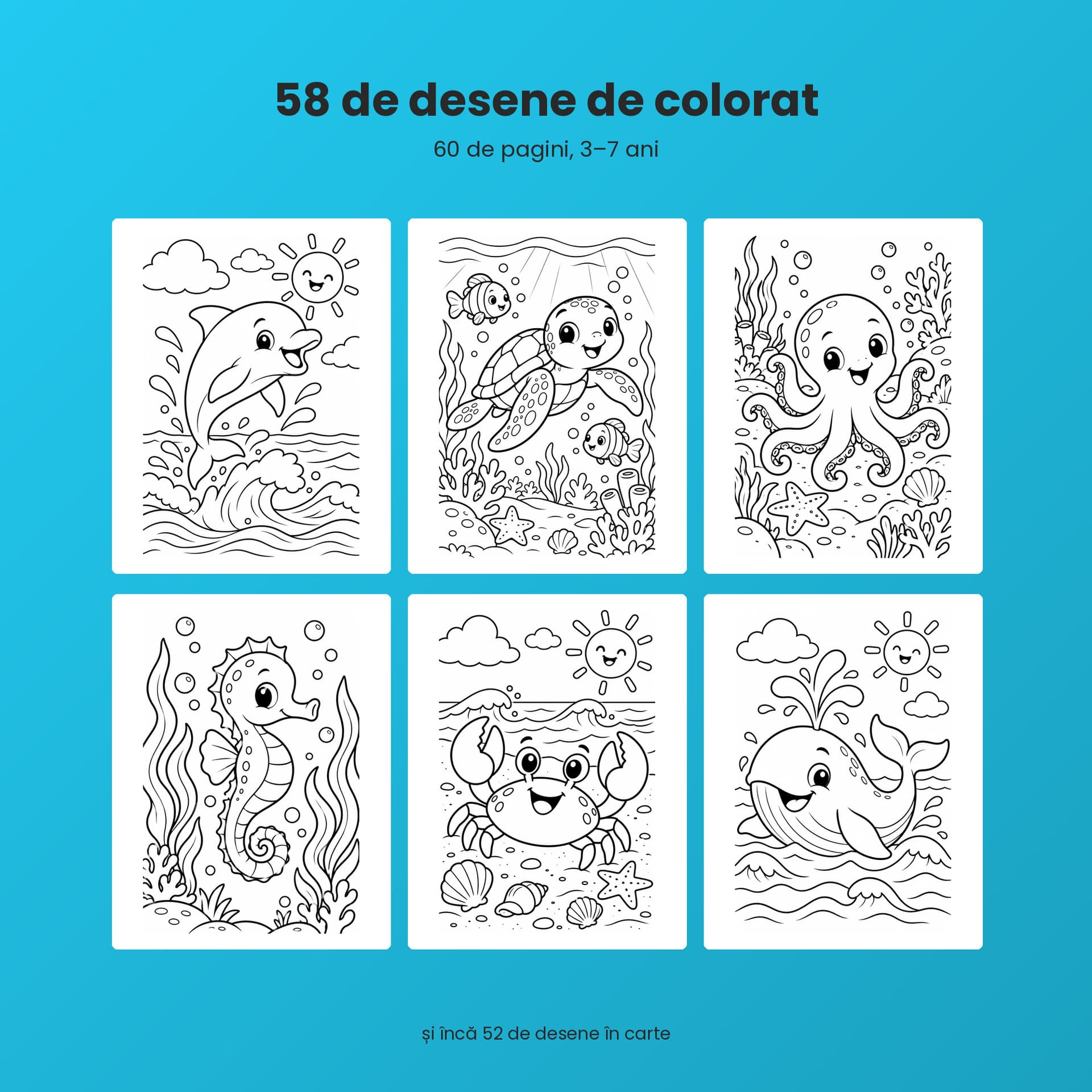 Carte de colorat Baldabac, animăluțe din mare, 3-7 ani — pagina 4 din 5