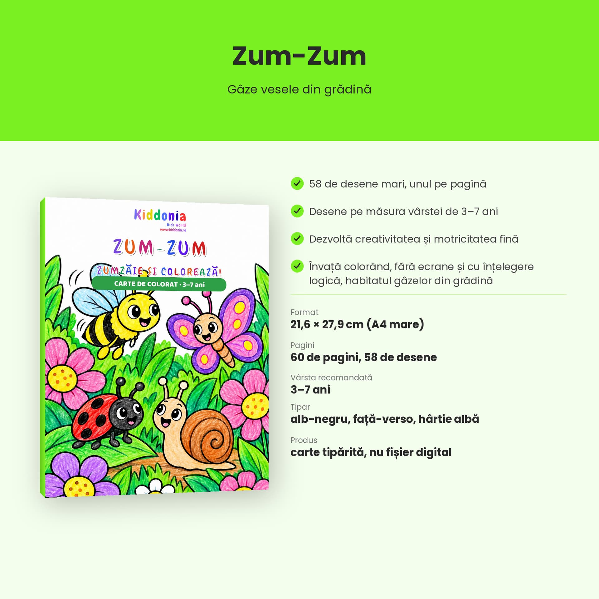 Carte de colorat Zum-Zum, insecte vesele din grădină, 3-7 ani — pagina 3 din 5