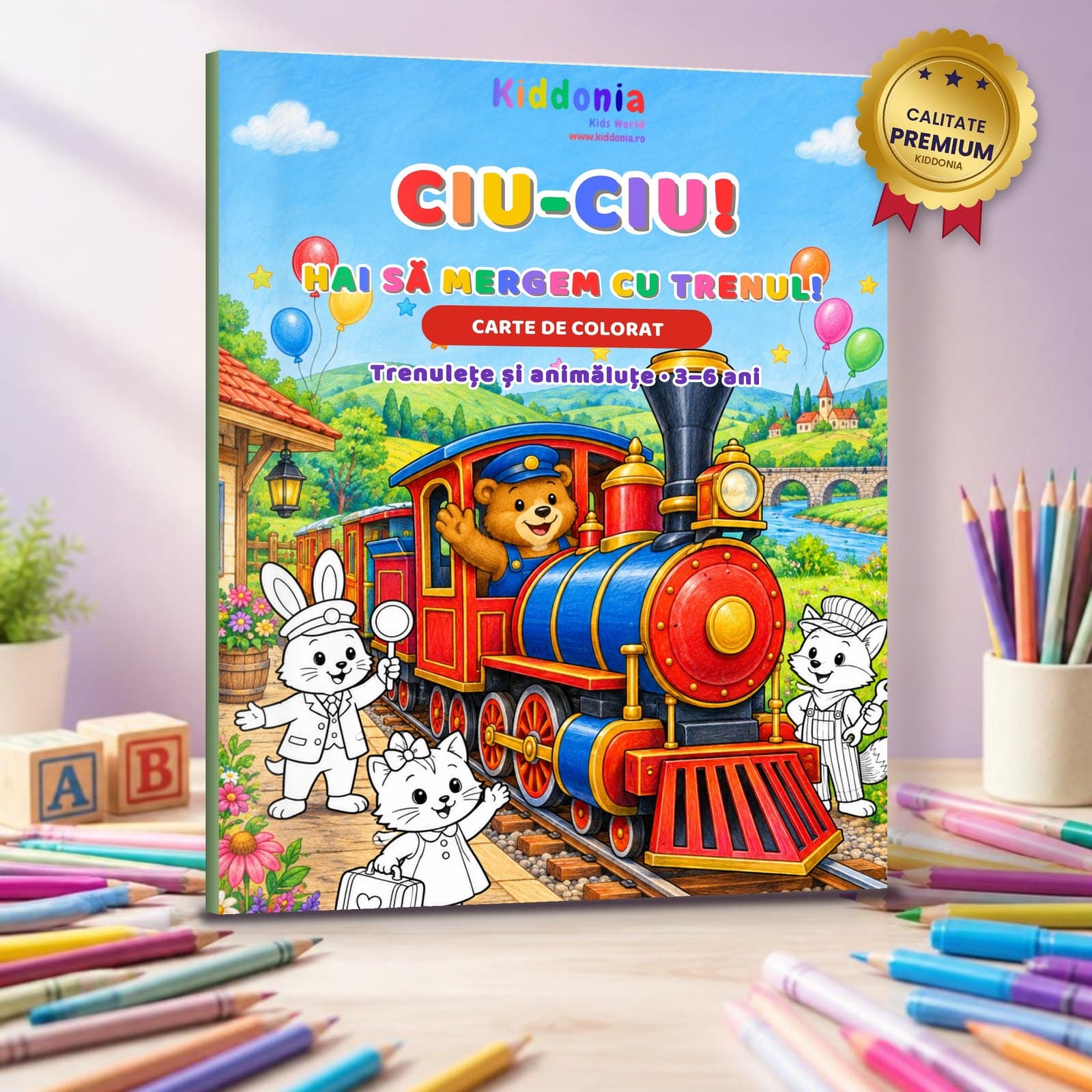 Carte de colorat Ciu-Ciu! Hai să mergem cu trenul — 58 de desene, 3–6 ani