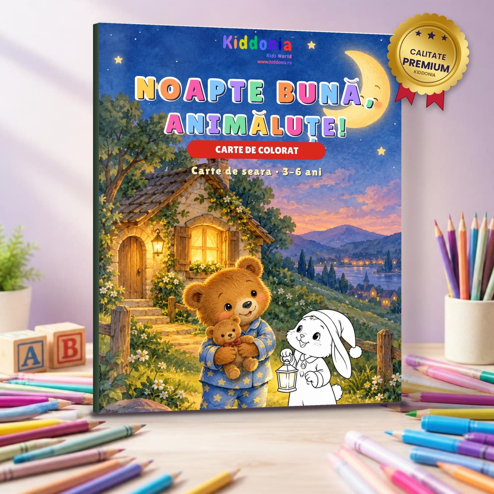 Carte de colorat Noapte bună, animăluțe! Carte de seară — 58 de desene, 3–6 ani