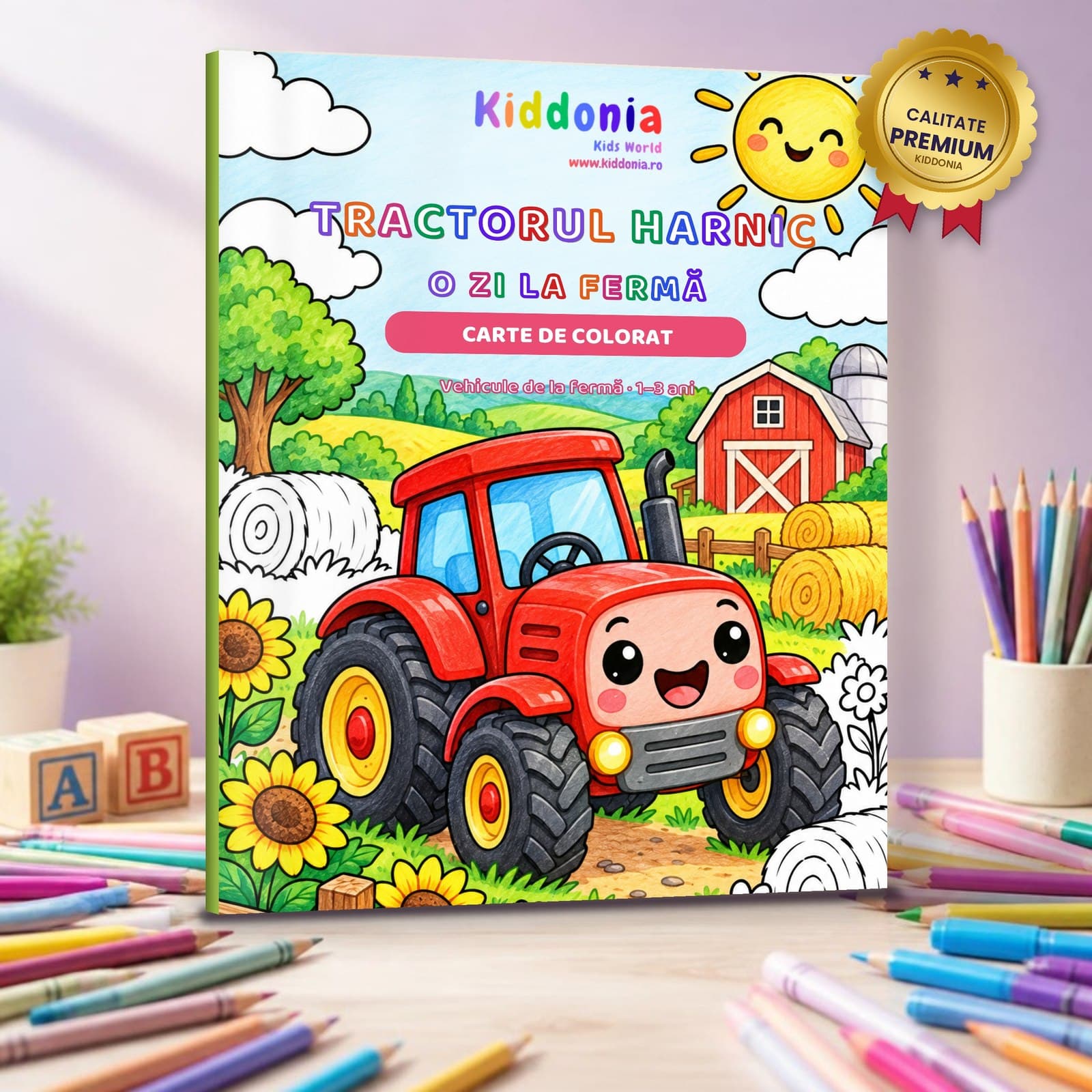 Carte de colorat Tractorul harnic. O zi la fermă — 58 de desene, 1–3 ani