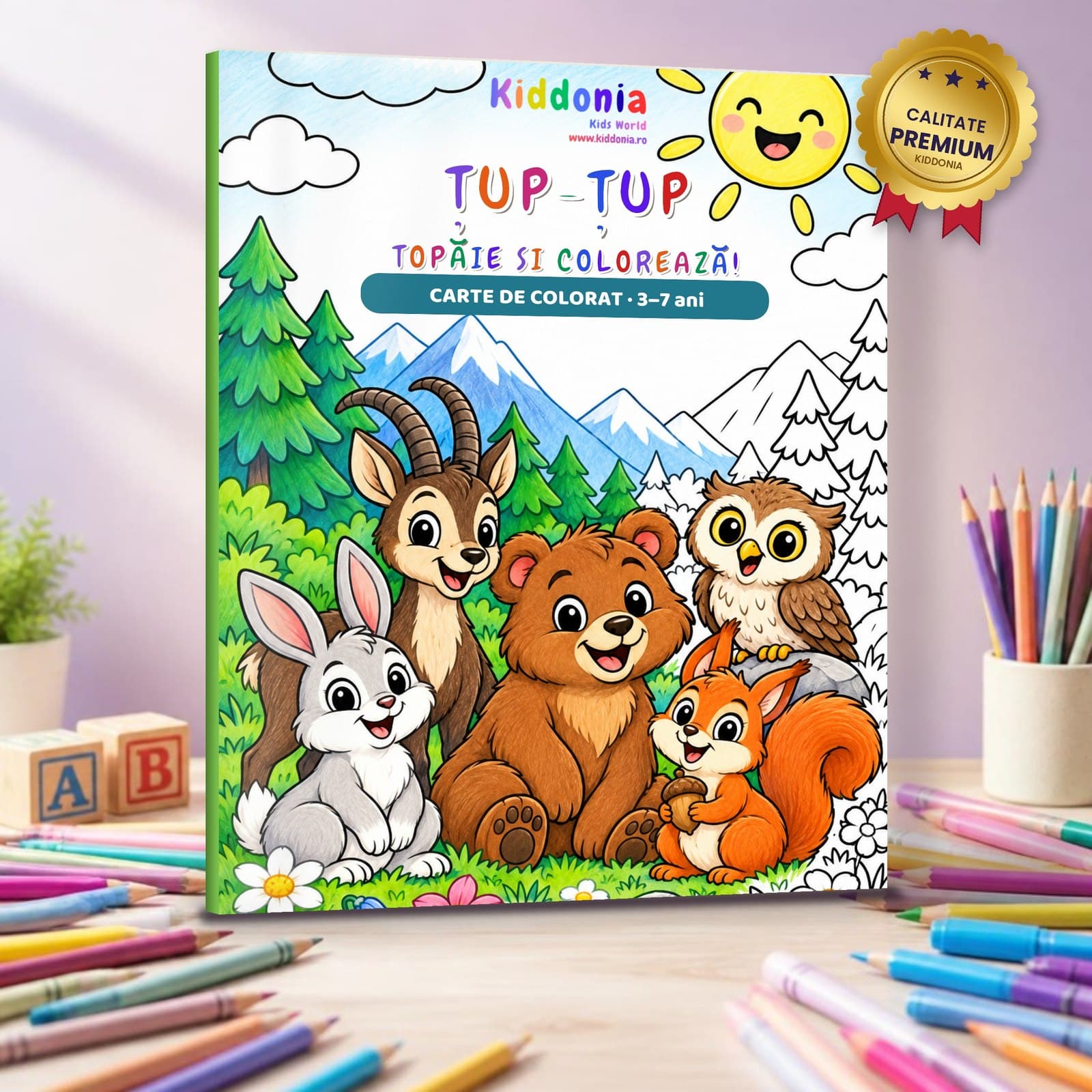 Carte de colorat Țup-Țup! Țopăie și colorează — 58 de desene, 3–7 ani