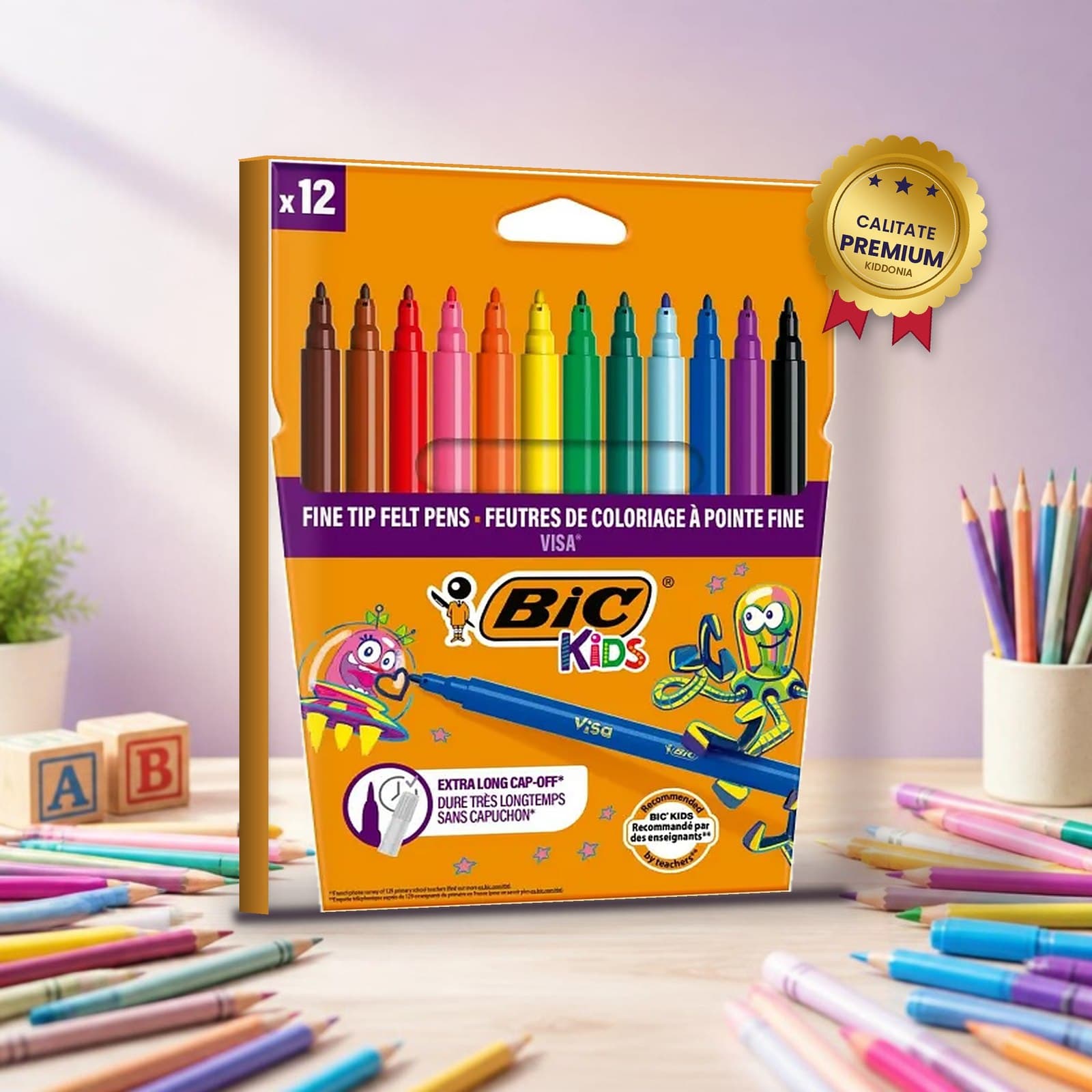 Carioci BIC Visa 12 culori – set pentru copii, desen si colorat