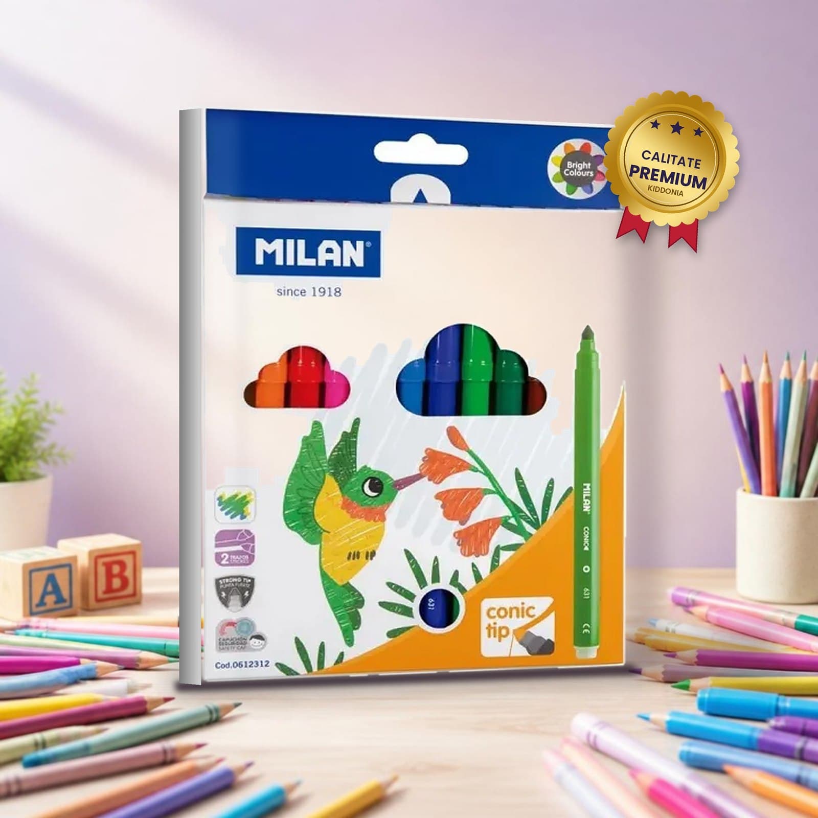 Carioci Milan 12 culori – culori intense pentru copii, desen si colorat