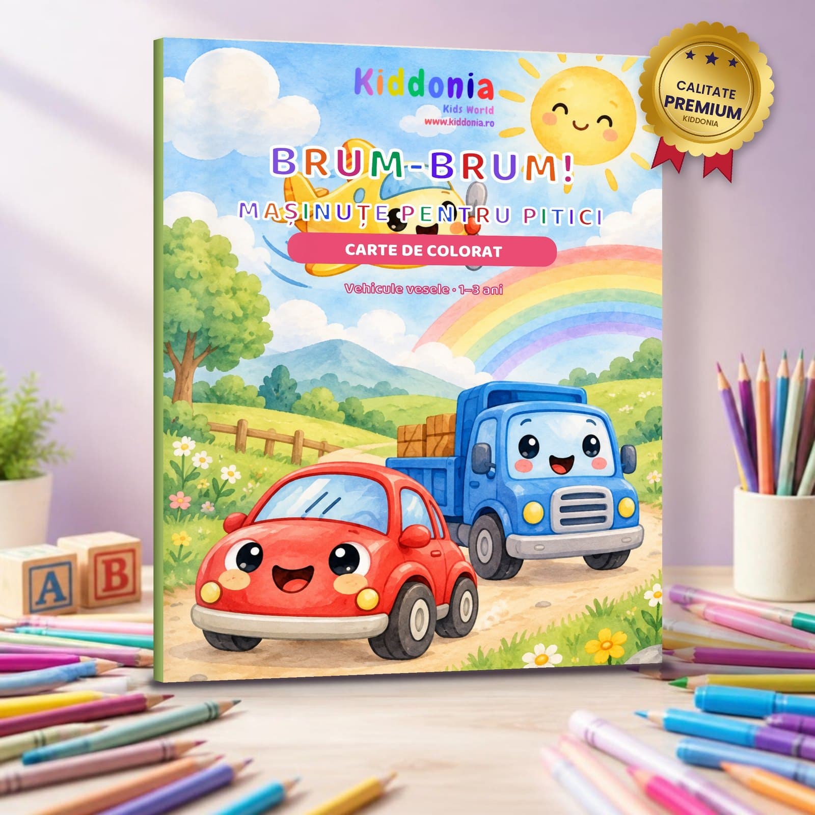 Carte de colorat Brum-Brum, 58 de desene cu mașinuțe și vehicule, 1-3 ani