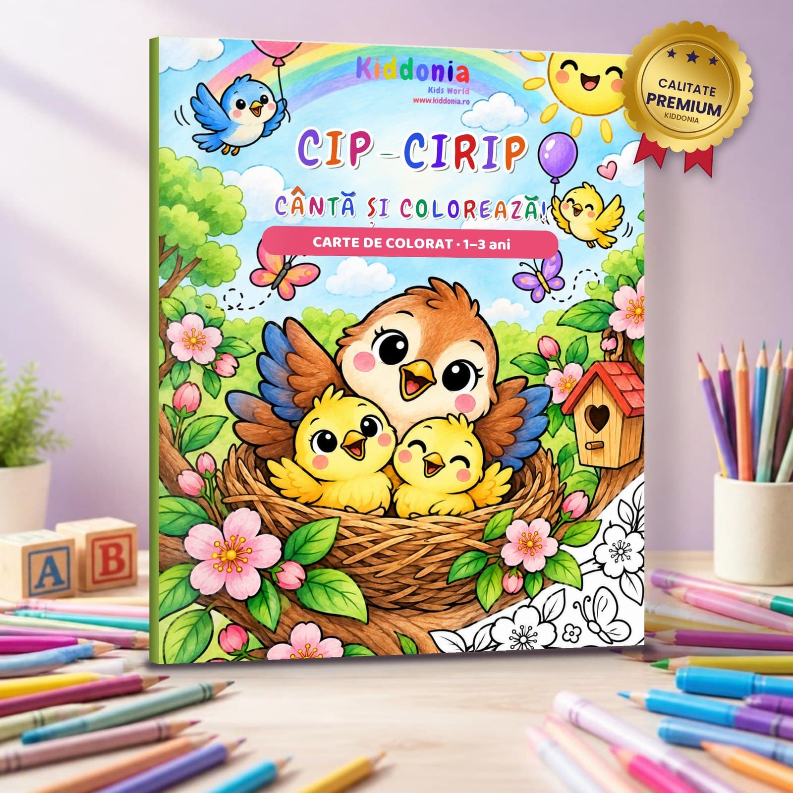 Carte de colorat Cip-Cirip, 58 de desene cu păsărele, 1-3 ani