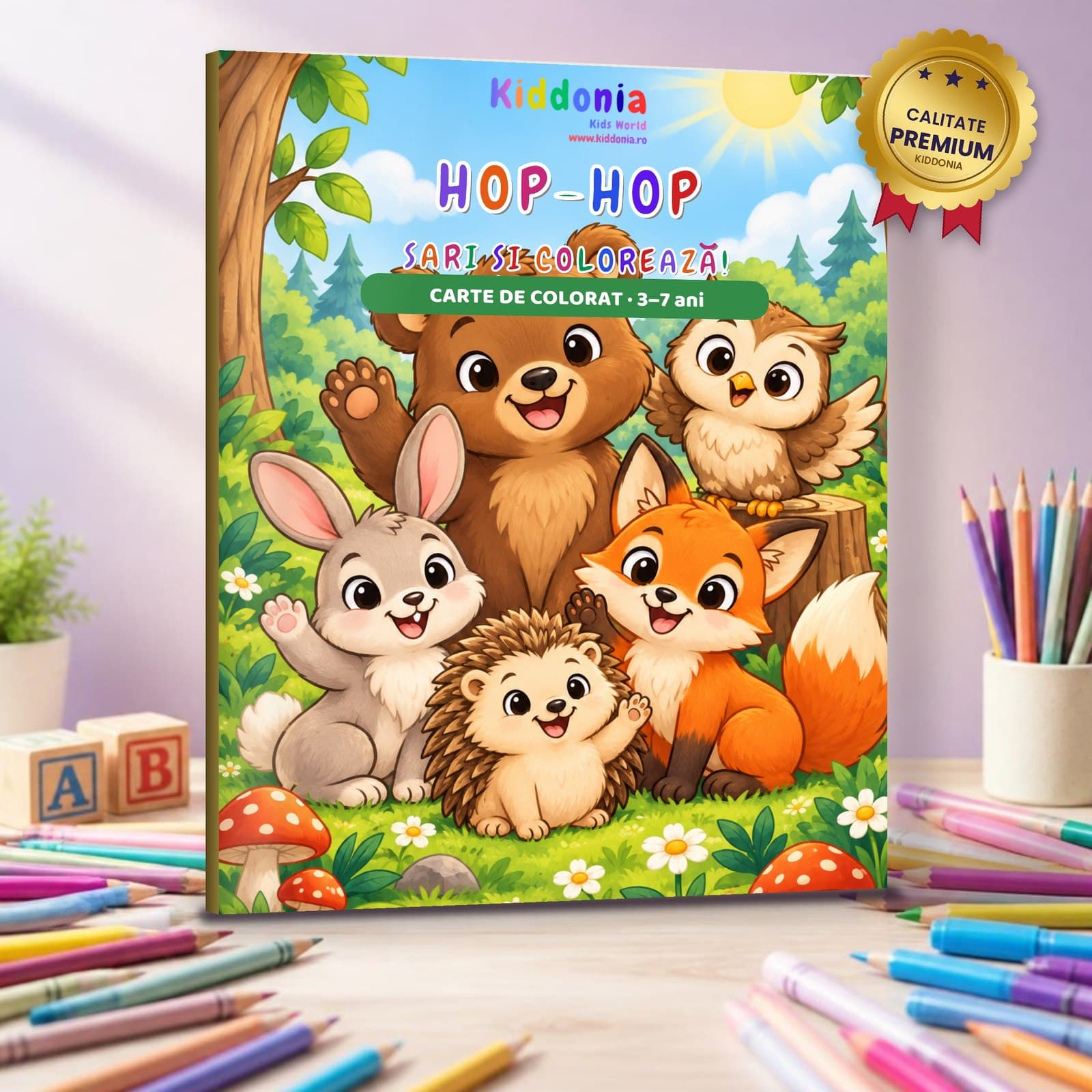 Carte de colorat Hop-Hop, animăluțe din pădure, 3-7 ani