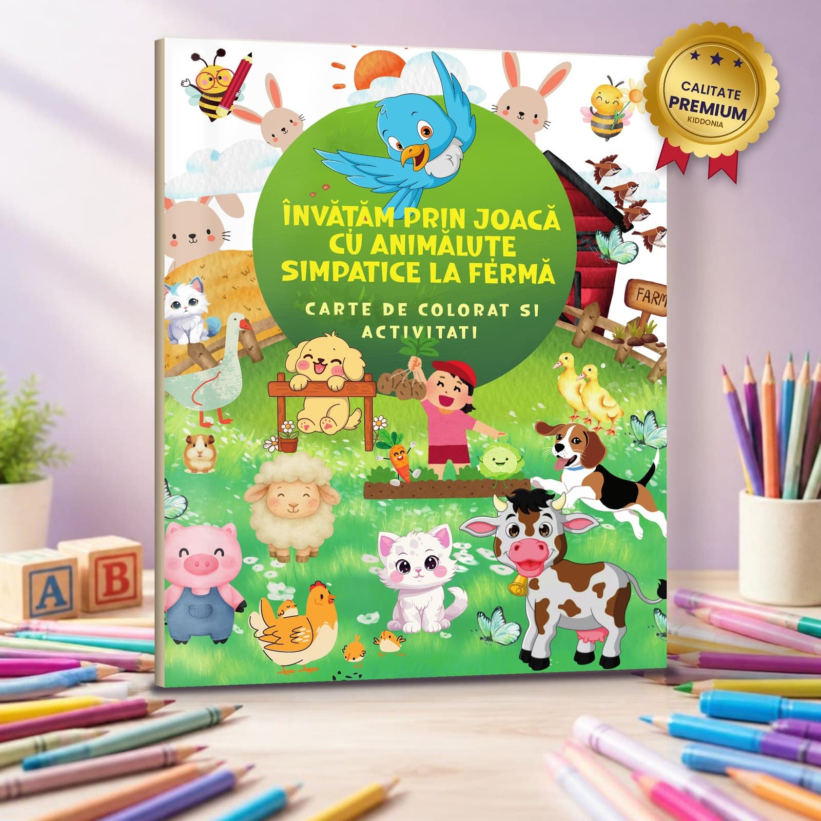 Carte de colorat si activitati – Învățăm prin joacă cu animăluțe simpatice la fermă | Kiddonia