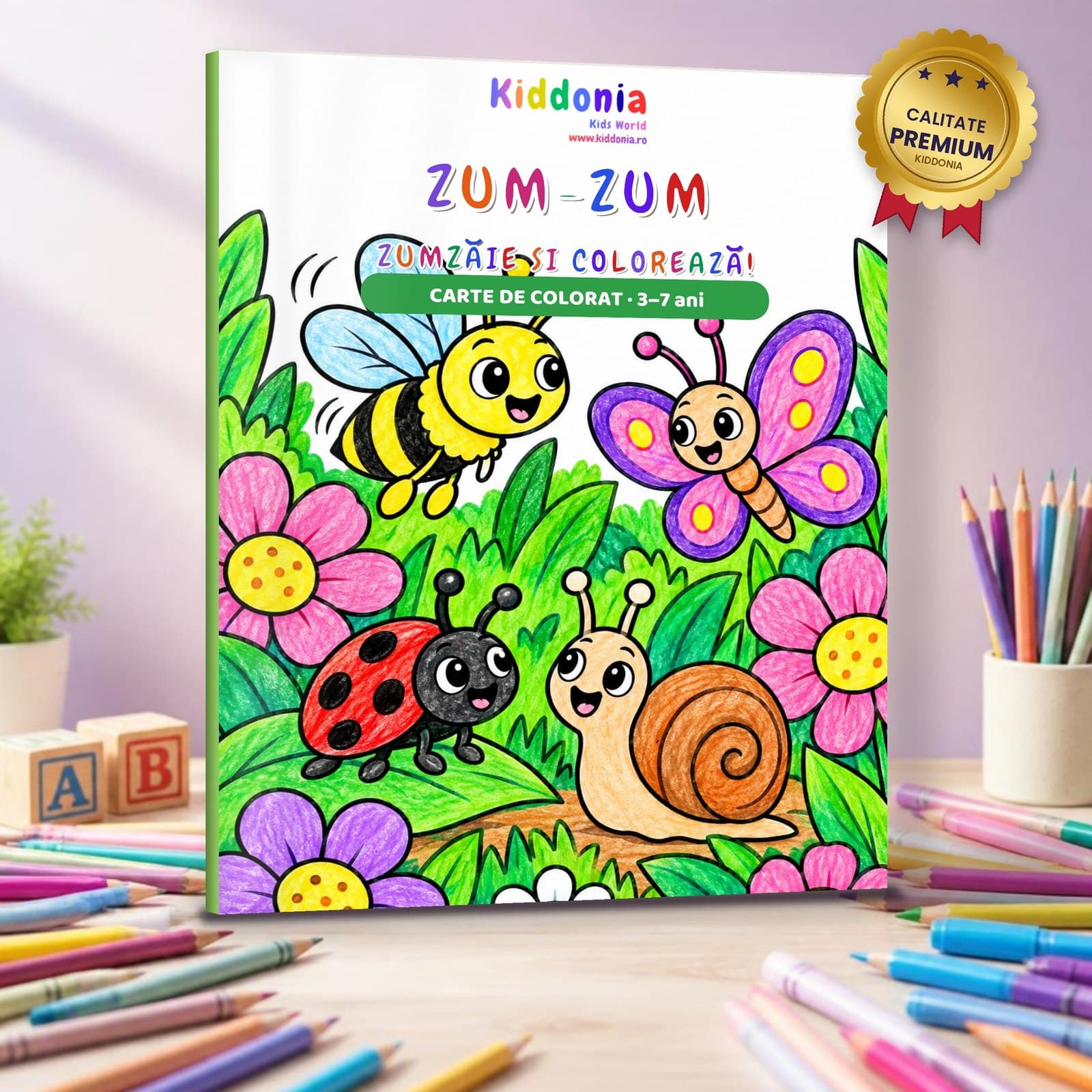Carte de colorat Zum-Zum, insecte vesele din grădină, 3-7 ani — copertă
