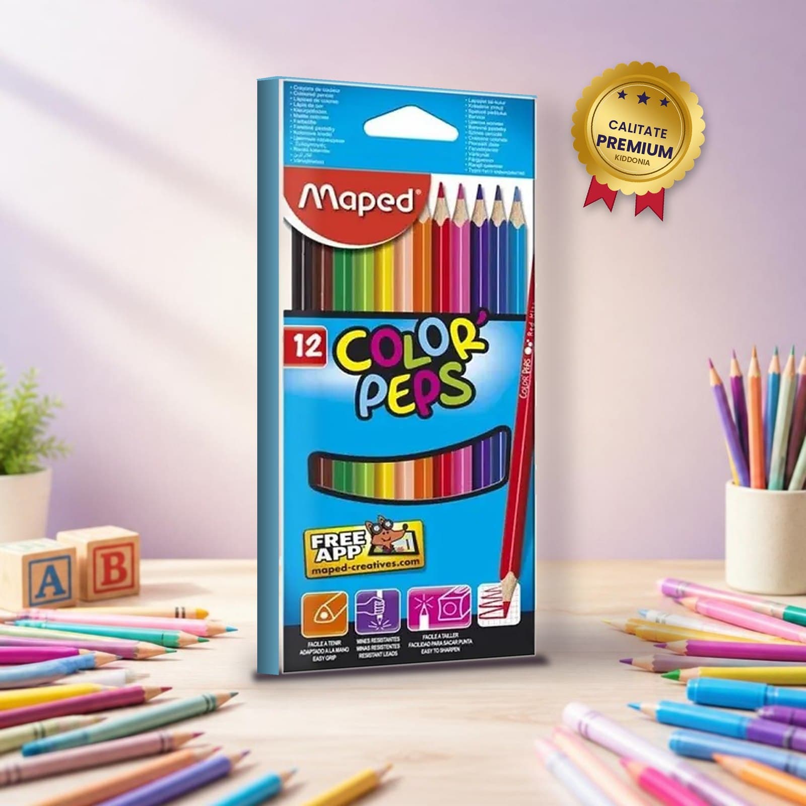 Creioane colorate Maped 12 culori – set pentru copii, desen si colorat — copertă