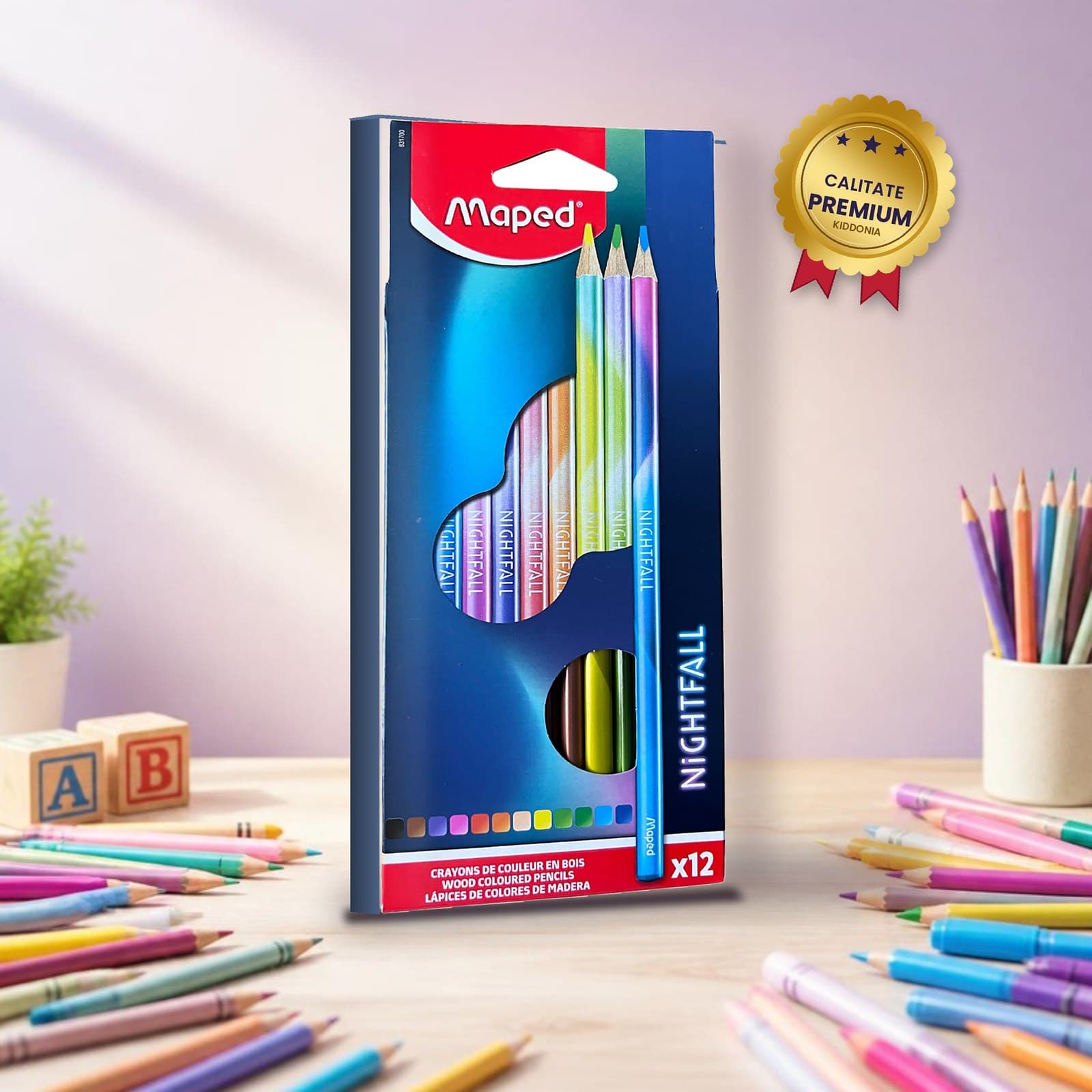 Set 12 Creioane Colorate Maped Nightfall – Design premium, culori intense