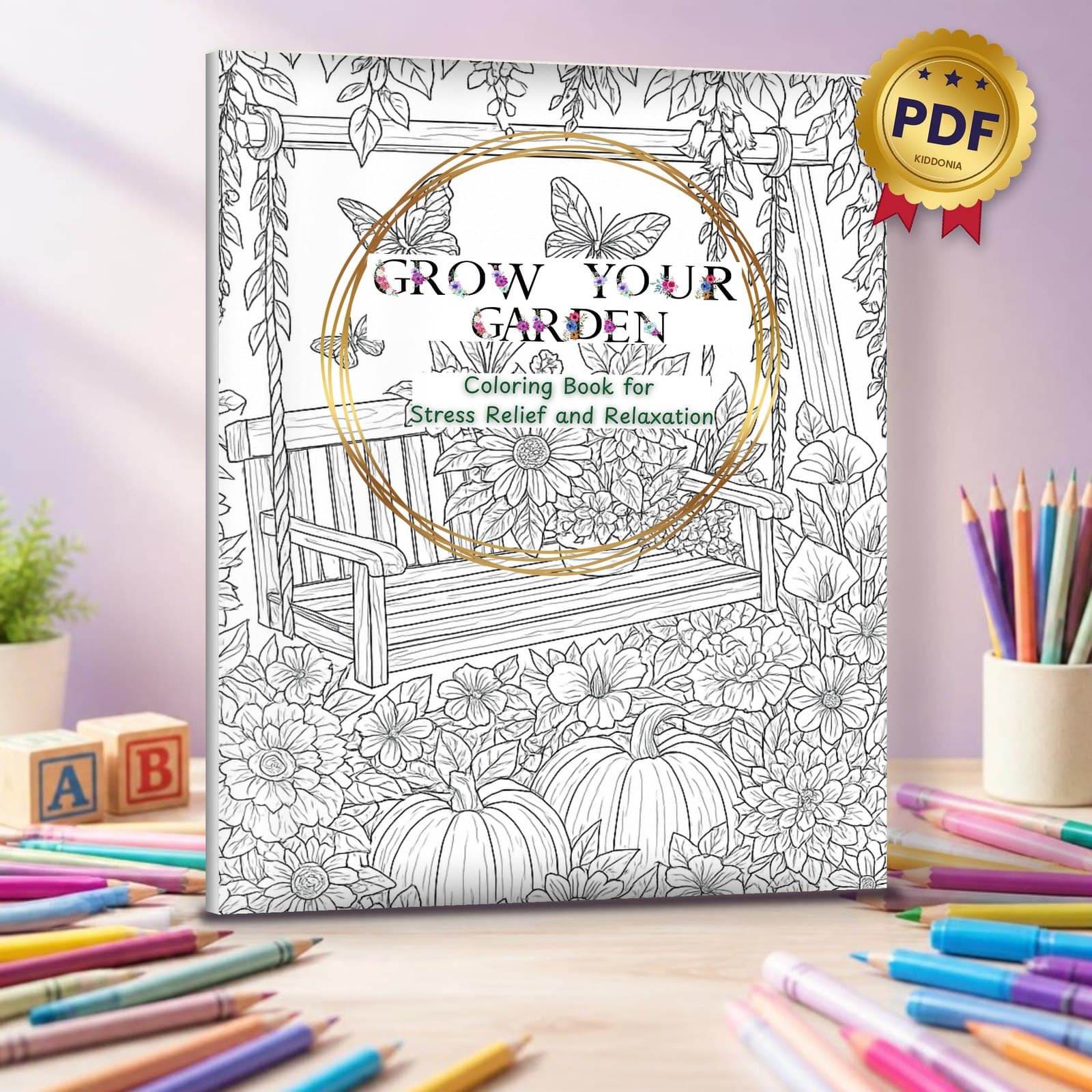 Grow Your Garden – Carte de colorat de printat florală pentru adulti, relaxare si antistres