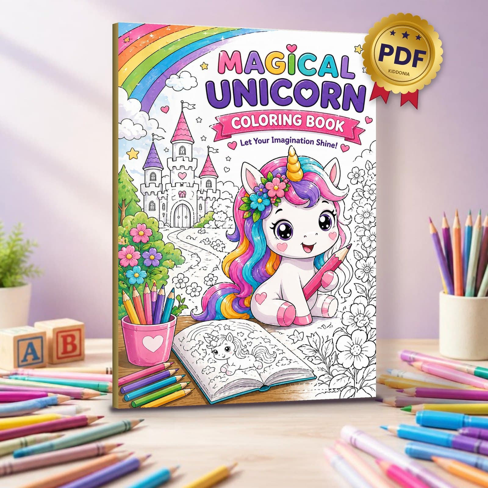 Magical Unicorn – Carte de colorat cu unicorni de printat acasa pentru copii 3–8 ani