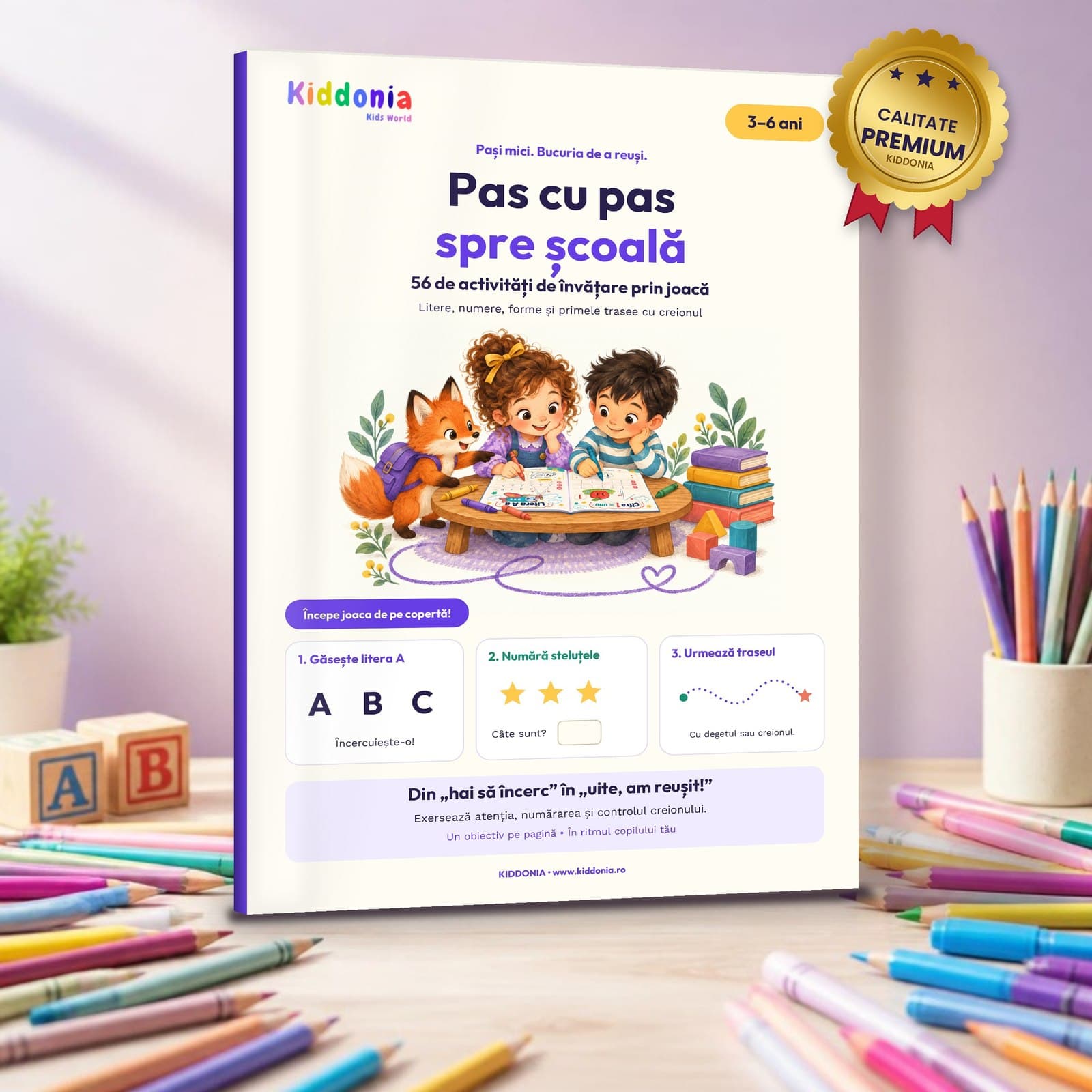 Pas cu pas spre școală — set complet de litere, numere, forme geometrice și fișe de logică