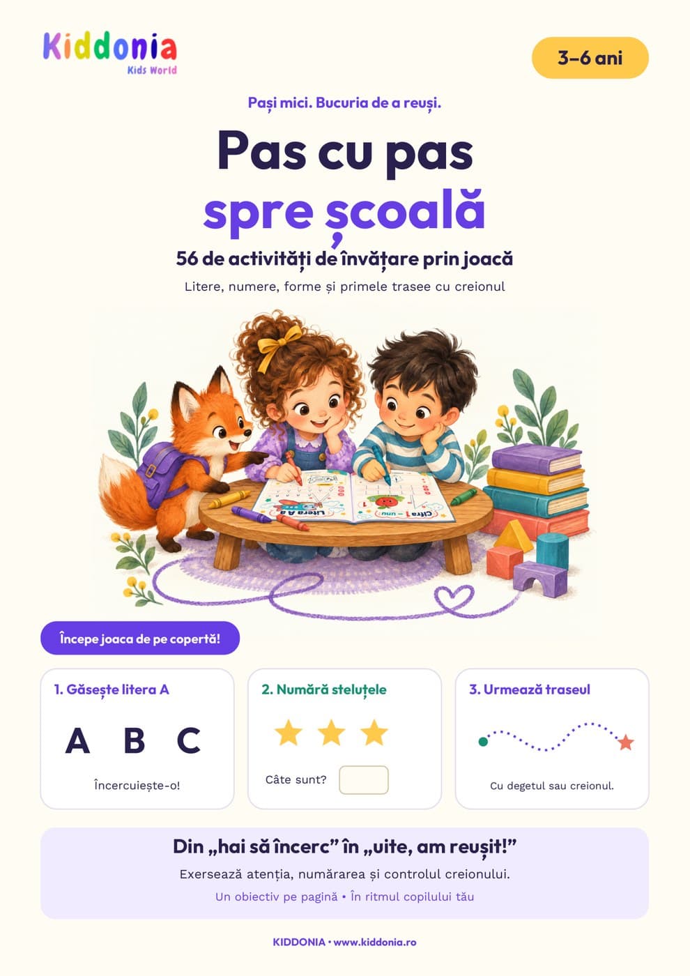 Pas cu pas spre școală — set complet de litere, numere, forme geometrice și fișe de logică